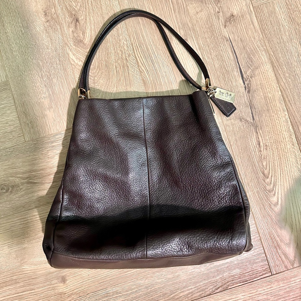 Coach Pebbled Leather Shoulder Bag – Chocolate Brown